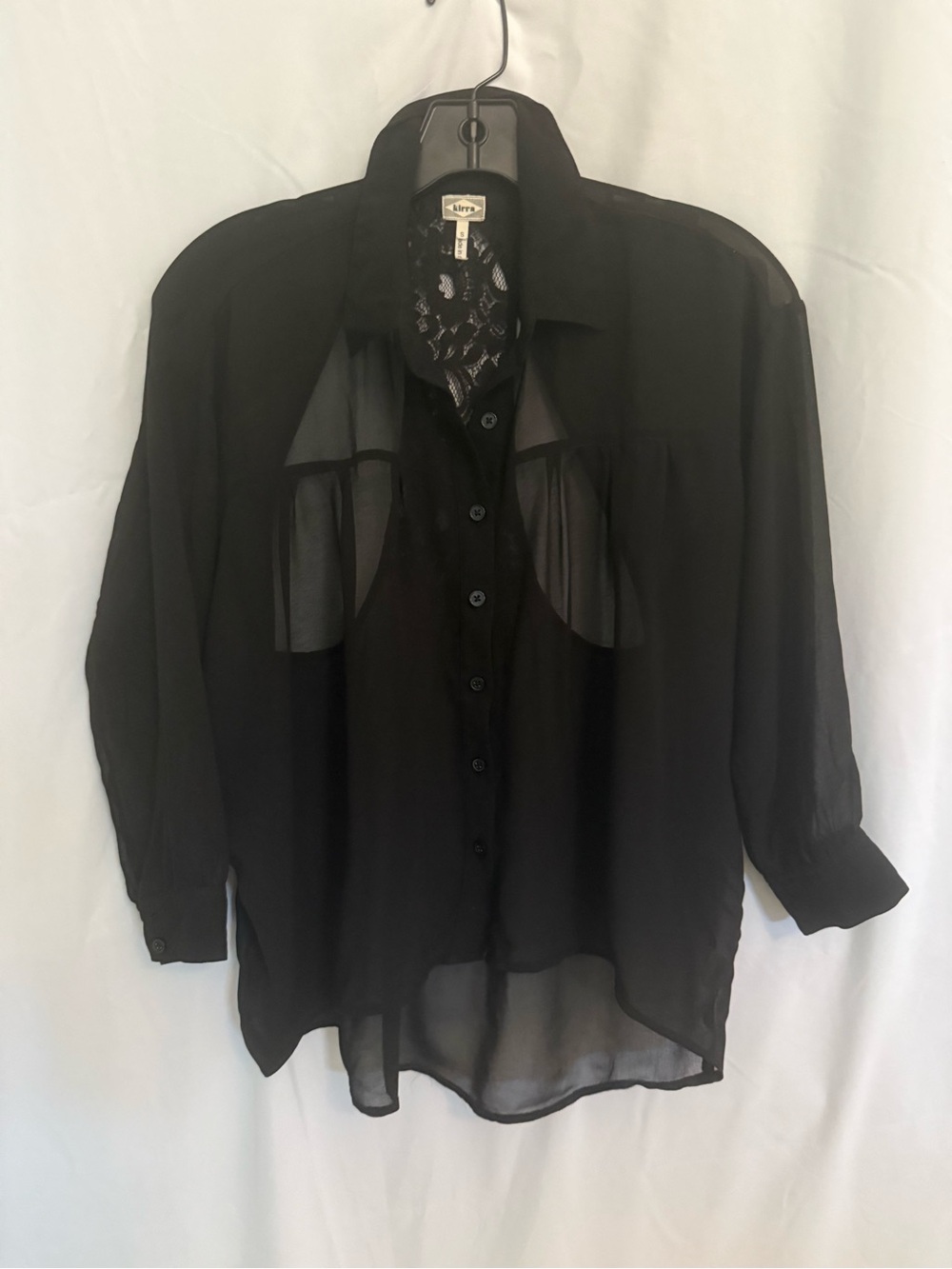 Kirra Sheer Black Button-Down Blouse